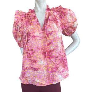 Buddy Love "Essie" Ruffled Short Sleeve Peasant Blouse Strawberry Lemonade XS